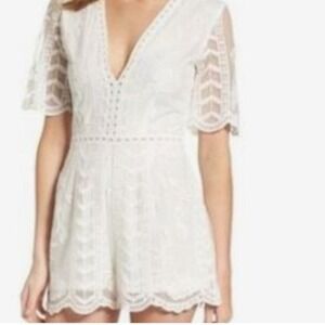 Socialite Women's Romper Ivory Lace Embroidered V Neck Coachella Festival Size S